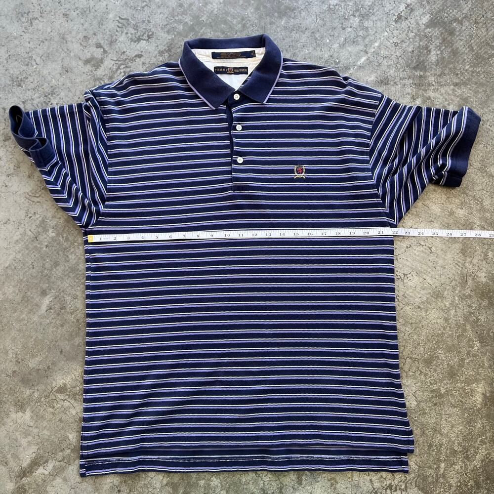 Tommy Hilfiger Vintage 90s Crest Polo Shirt Mens XL Navy Purple Stripe Cotton - Picture 5 of 7